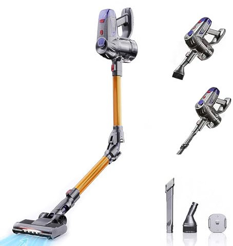 Aspirador escoba inalámbrico, 13 kPa aspiradora inalámbrica, sistema de filtración ciclónica, aspirador escoba con varilla plegable a 180 °, tubo plegable, para alfombras, pelos animales, suelo duro y