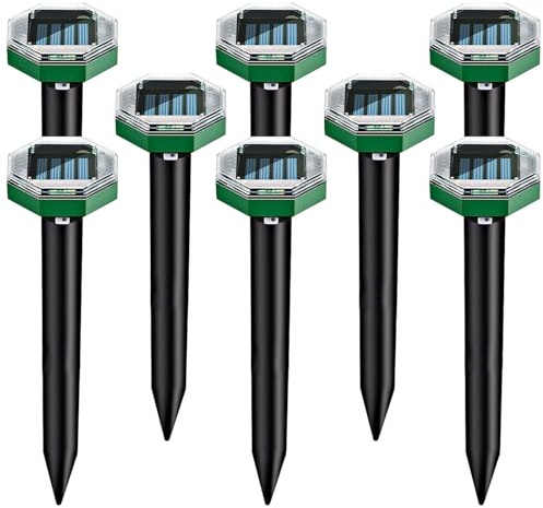 KEAGAN 8 Stück Ultraschall Maulwurf Vertreiber, Solar Maulwurfschreck, Wasserdicht, Wühlmausschreck für Vertreiben Wühlmäuse, Gopher, Serpent