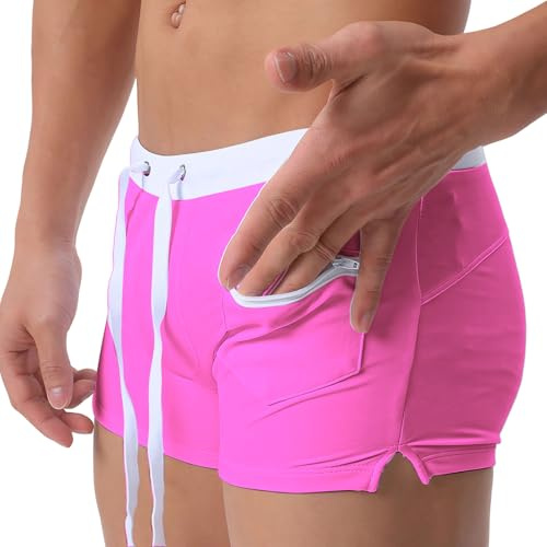 Ausing Costume da bagno da uomo, aderente, corto, con coulisse, per sport acquatici, per surf, Tag M-3XL = EU S-2XL, Colore: rosa., S