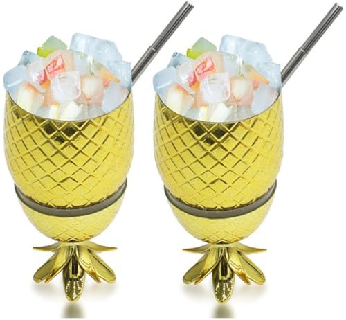 Vobumix 2 Stück Ananas-trinkbecher Strohhalm, Kreativer Cocktailbecher, Wiederverwendbarer Tiki-Becher Für Hawaiianische Luau-Party, Geburtstag, Strandparty
