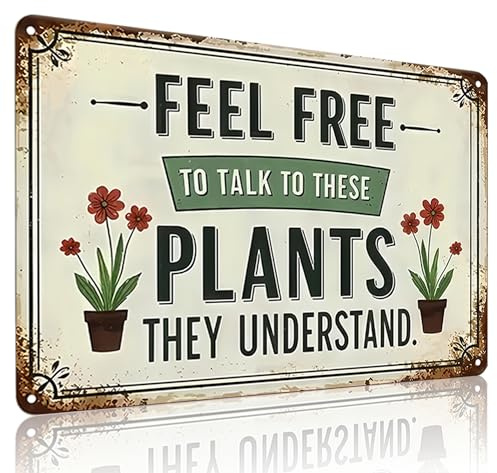 Bestylez Garden Gifts Feel Free to Talk with These Plants They Understand Vintage Gardening Signs for Home Garden Greenhouse Living Room Bedroom Yard Outdoor Decor 8X12 Inch (3373)
