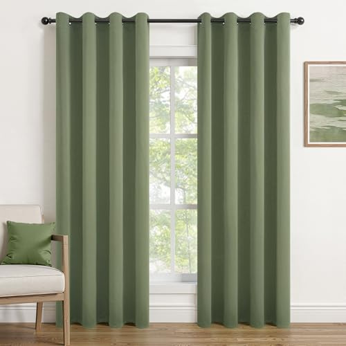 Topfinel Verdunkelungs vorhänge mit Ösen für Schlafzimmer und Wohnzimmer, Salbeigrüne Blickdichte Vorhänge H225 x B140 cm (HxB) 2-teiliges Set, Geräuschreduzierung und Wärmedämmung