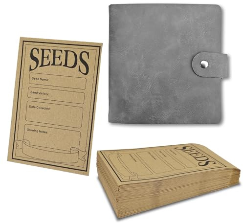 Huakaile Schwarzer 12,7 cm PU-Samen-Organizer mit 50 Taschen und Umschlag, 8 x 12 cm, Samen-Aufbewahrung, Organizer, Hüllen, Sammelvorlage, selbstdichtend für Garten, Gemüse, Pflanzen (schwarz)