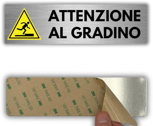 LEIASA | Segnale adesivo Attenzione Gradino - 5x18 cm - Spessore 0,8 mm - Alluminio - Targa avvertimento gradino - Segnale attenzione dislivello - Precauzione gradino (Cartello Gradino)