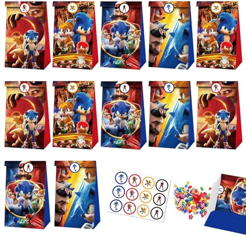 JUNERUN 12 Stück Sonc Geschenktüte Klein, Soni Mitgebsel Papiertüten Kindergeburtstag, Party süßigkeiten tüten mit 12 Aufkleber, Geschenkpapier Verpackungen für Kindergeburtstag, Weihnachten (A)