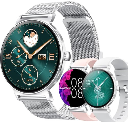 1.27 HD Smartwatch Damen mit Telefonfunktion, Sportuhr mit Bluetooth Anrufe Fitnessuhr mit Herzfrequenzmonitor Schlafmonitor Schrittzähler, IP68 Wasserdicht Smart Watch für iOS Android (Silber)