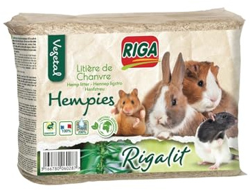 RIGA – Litière Naturelle Dépoussiérée au Chanvre, Confort Douillet pour Rongeurs (1,5 kg) - Le lot de 3