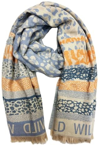 Jeamis XXL Leo Love Herz Muster Strickschal Warmer Winter Schal Fashion Tuch Herbst Frühling Stola Wolle mit Fransen Tuch