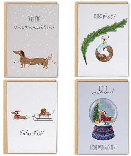 Lovely Cards - Weihnachtskarten Set Dackel Set wunderschöne Karte zu Weihnachten - Weihnachtskarten - kleine Karte Christmas Card A6 (Set (Weihnachten))