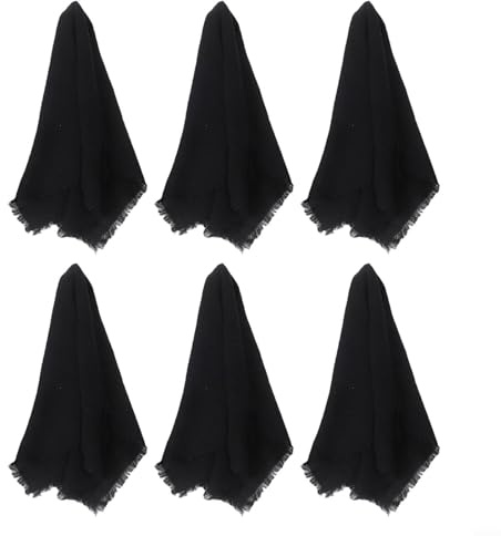 TDCuizent Baumwoll-Servietten, 6 Stück, mit Fransenquaste, 42 x 42 cm, quadratisch, Leinentücher für Hochzeit, Feste, Partys, Urlaub, Esszimmer, Alltag, Tischdekoration, waschbarer Stoff (schwarz)