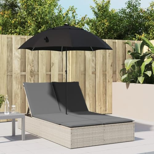 Ziaphsol Chaise longue double avec coussin et parasol, en polyrotin, gris clair, 200 x 164 cm, réglable en 4 positions, résistant aux UV, pour jardin et terrasse