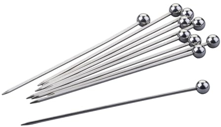 Fackelmann Cocktailpicker – 10-teiliges Set aus Edelstahl, Wiederverwendbare 11cm lange Spieße für Cocktails und Früchte, Spülmaschinengeeignet, Rostfrei, Silber