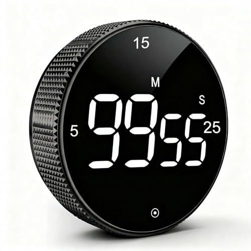 Digital Kitchen Magnetic Timer with Large LED Digital Display Countdown Countup Visual Timer for Home Classroom Gym Office, 3 Volume Levels Alarm Adjustable Productivity Timer, Ideal for Cooking Black