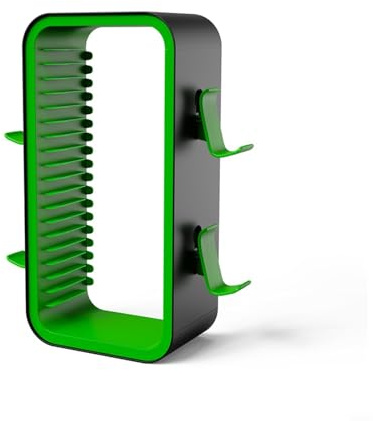 BildeeMait Tour de rangement de jeux pour PS5, Xbox, Switch | Peut contenir 18 disques | Matériau ABS, design peu encombrant, 35 x 11 x 7 cm (noir et vert)