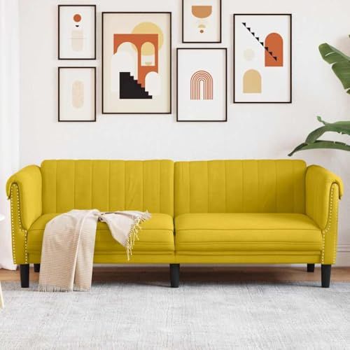 Yisssmeng Dreisitzer Sofa Gelb Samt mit Holzgestell 203x77x74 cm Modernes Couch mit hoher Belastbarkeit für Wohnzimmer Schlafzimmer und kleine Räume