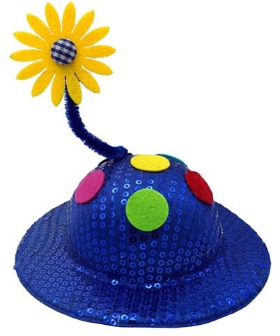 Think Jeck! Lustiger Mini-Hut Clown mit Pailletten & Wackelblume | Partyhut als Haarclip für Damen & Kinder | Witziges Accessoire für Karneval, Fasching & JGA | Wähle deine Glitzer-Farbe! (Blau)