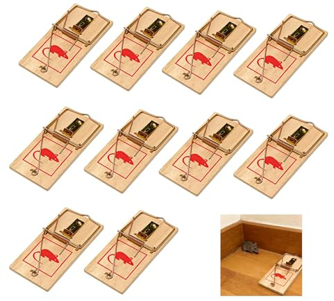 10 Stück Mausefallen aus Holz, Klassische Mausefalle Schlagfalle Plastikfrei Wiederverwendbar Schlagfalle Metallbügel Hohe Schlagkraft für Effektive Mäusekontrolle Drinnen und Draußen