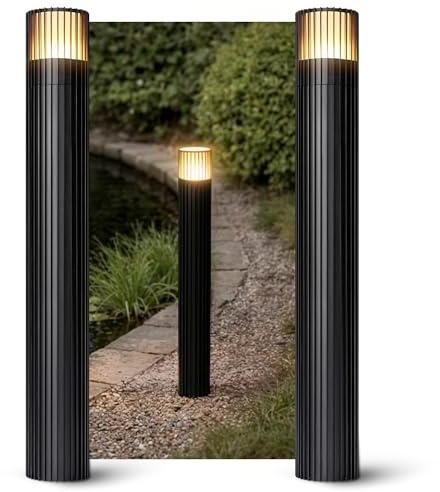 SSC-LUXon GAVALO Pollerleuchte 2er Set schwarz 50cm IP44 geriffelt G9 | Zwei Standleuchten 50cm für den Garten - geriffeltes Design, warmweiß dimmbar, für Wege & Beete, IP44, inkl. G9 LED