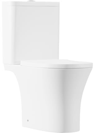 Baridi Close Coupled Toilet with Open Back, Soft Close Seat, Dual Flush Cistern & Rimless Flush, White Gloss – DH332