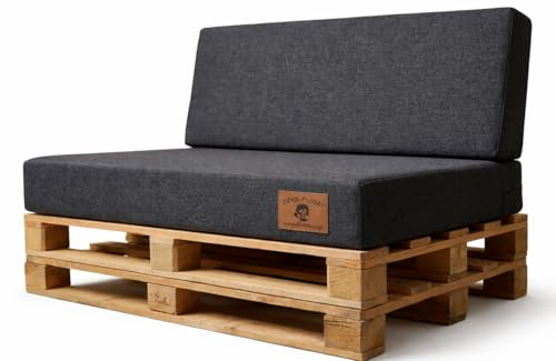 Odolplusz Pallkudde set 120 x 80 cm, grå, vattenavvisande och UV-resistent, sitt- och ryggkudde för europeiska pallar (mörkgrå)