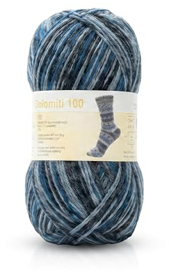 Lana Alzetta®Dolomiti 100 Sockenwolle Set Jacquard(1×100g)4 fädige,bunte Strumpfwolle für langlebige Socken– maschinenwaschbar,Oeko-Tex®zertifiziert,420m Lauflänge pro Knäuel(Alaska)