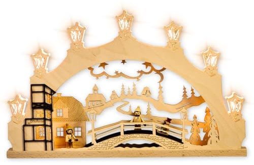 weigla - Schwibbogen original Erzgebirge I Lichterbogen Weihnachten I Motiv Winterkinder Erzgebirge I 7 Lampenkerzen + 1 Ersatzlampe I 7 x 34 V, 3 W, E10 I beleuchtete Weihnachtsdeko