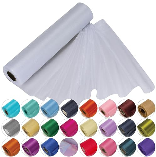 Trimming Shop Organza-Rolle, 25 m x 29 cm, schneetransparenter Glitzerstoff, elegantes Dekotuch für Stuhl, Bogenschärpe, Tischläufer, Hochzeitslocation, Partydekoration, Weiß