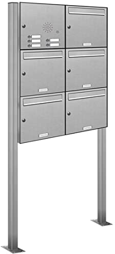AL Briefkastensysteme 5er V2A Edelstahl Standbriefkasten mit Klingel rostfrei als 5 Fach Briefkastenanlage in Postkasten Briefkasten Design modern