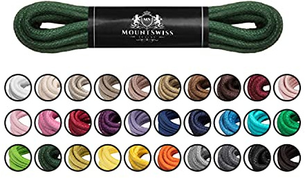 Mount Swiss Luxury Skoband I vattenavvisande och slitstarka skosnören runda ø 2–3 mm av fin bomull/vaxad för affärskostym och läderskor I Ädel Shoelaces längder 45–120 cm, Mörkgrön, 120 cm / ø 3mm