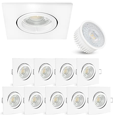 linovum Einbauspot 10er Set weiß eckig schwenkbar LED-Modul 4W neutralweiß | Zehn schwenkbare flache Deckenspots weiß eckig - neutralweiß, nur 36mm tief, ausrichtbar, ohne Trafo, inkl. LED-Modul
