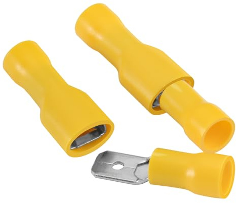 Heschen Male/Female Quick Disconnects Vinyl Fully Insulated 6.3 x 0.8 mm,FDFD+MDD5.5-250, Cable Terminal for 4-6mm² (12-10 AWG) Yellow 100Pack