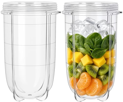 QUIENKITCH 2 Pack 16oz Replacement Cups for Magic Bullet 250W Blender | Food Grade Plastic Blender Cups, Fits 250W Magic Bullet MB1001 Series, Ideal for Fitness Shakes, Smoothies, & Daily Meal Prep