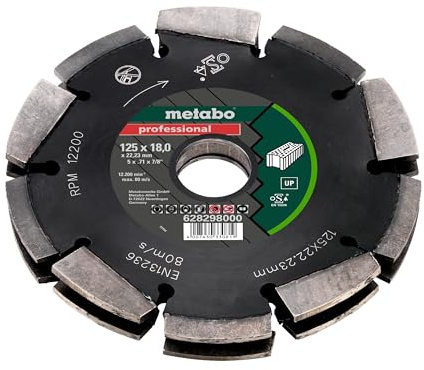 Metabo 628298000 2‑Row UP Universal Wall Chaser Blade, 125 x 18 x 22.23mm, Designed for Clean, Stable Cutting in Masonry and Concrete with Enhanced Material Removal and Smooth Operation.