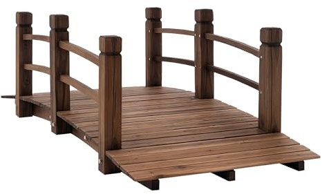 Outsunny Gartenbrücke Holzbrücke Holzsteg Teichbrücke Zierbrücke mit Geländer bis 180 kg Tannenholz Dunkelbraun 152,5 x 67 x 48 cm