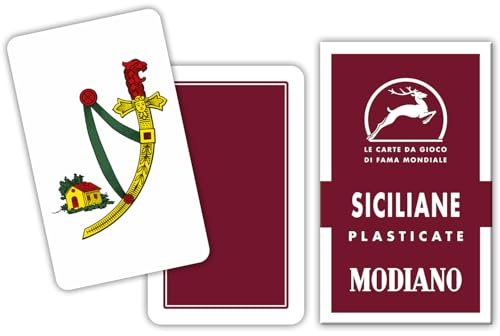 Modiano Siciliane fondo pieno Bordeaux – in cartoncino duplex 350 gmq – Scopa, Briscola, Tresette, Solitari – 100% Made in Italy