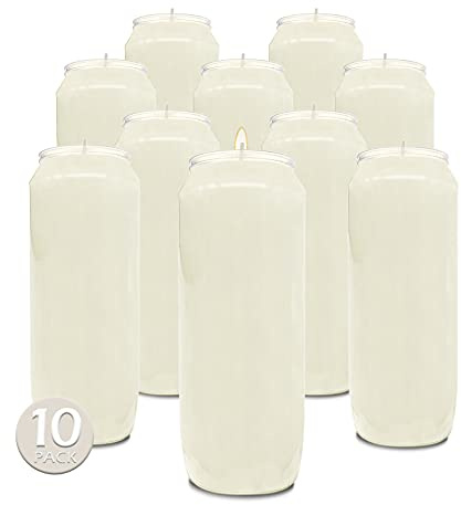 Hyoola 9 Day Prayer Candles 7 inch Tall Pillar Candles for Religious, Memorial, Party Decor, Vigil and Emergency Use - Vegetable Oil Wax in Plastic Jar Container, White (Pack of 10)