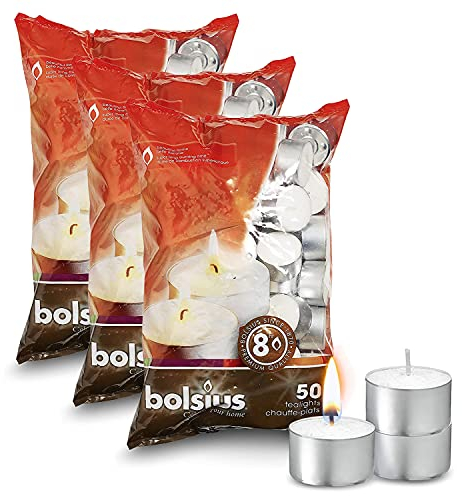 Bolsius Bougies chauffe-plat – Lot de bougies blanches non parfumées avec 8 heures de combustion – Bougies chauffe-plat pour mariage, maison, fêtes et occasions spéciales Pack of 150 blanc