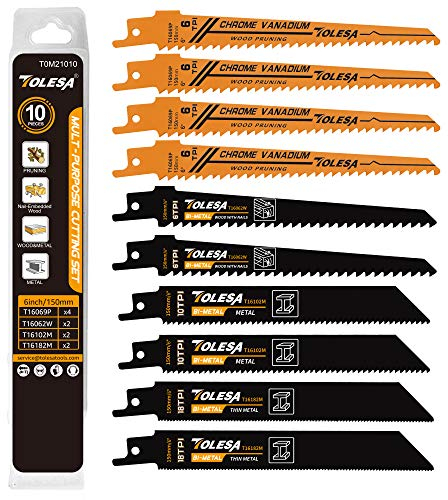 TOLESA Lame per seghetto alternativo da 10 pcs per demolizione multiuso, lame per seghetto alternativo bimetalliche per il taglio di metalli spessi.