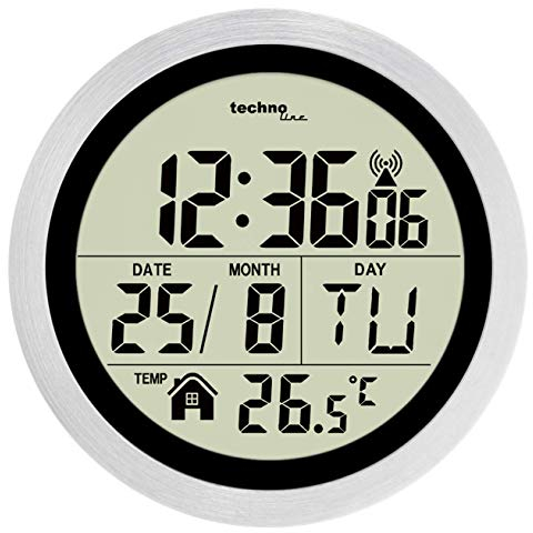 Technoline WT3005 Digitale Badezimmer-Funkwanduhr, Kuststoff, Silber, Ø 147 x 79 mm