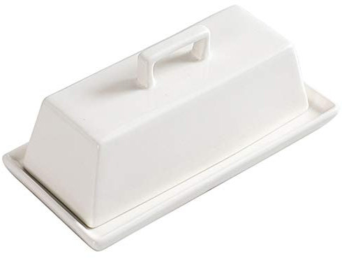 Sizikato Mantequera de porcelana con tapa, blanco puro, 7.5 pulgadas