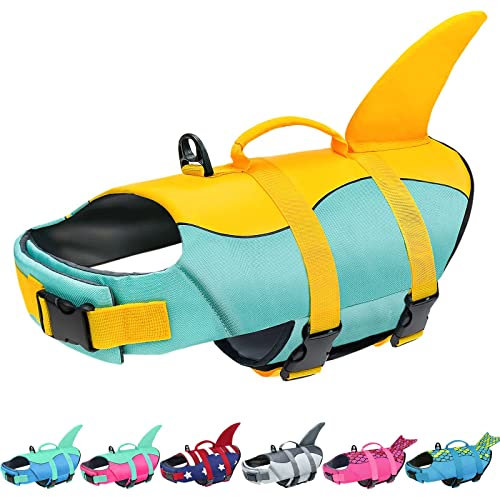 Malier Hundeschwimmweste, Ripstop-Hunde-Schwimmweste, verstellbar, mit starkem Auftrieb und robustem Rettungsgriff, Haustierlebensretter für kleine, zum Schwimmen und Bootfahren (gelb, mittel)