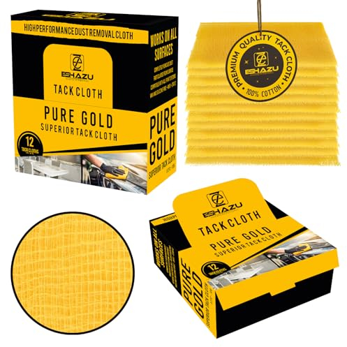 Eshazu - Paño de adherencia prémium (paquete de 12) – Removedor de polvo y partículas de grado profesional para carpintería y pintura – Trapos para limpieza de superficies – Sin silicona ni cera,
