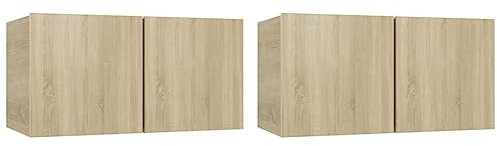 vidaXL 2X Muebles Colgantes de TV Soporte Mobiliario Aparador Armario Estante Salón Sala de Estar Dormitorio Decoración Color Roble Sonoma 60x30x30 cm