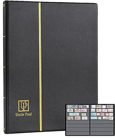 Briefmarkenalbum Einsteckbuch, 160 Fächer 20 schwarze Seiten Kunstleder Gepolsterter schwarzer Einband, Sammlungsordner für Papiergeldmarken AS0108BK