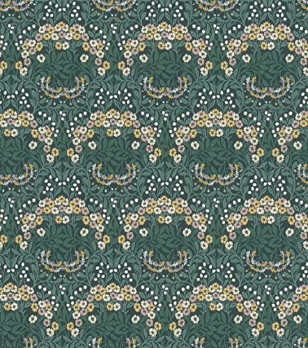 Rasch Tapete 710045-Vliestapete mit Blättern in Dunkelgrün und Blumen in Gelb und Weiß aus der Kollektion Sophia-10,05m x 0,53m (LxB), Grün