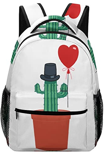 Zaino da Città Classico Adulto Donna Casual Daypacks Moda Zaino Scuola Elementare Stampa per Ragazze Ragazzi Palloncino Cactus Amore
