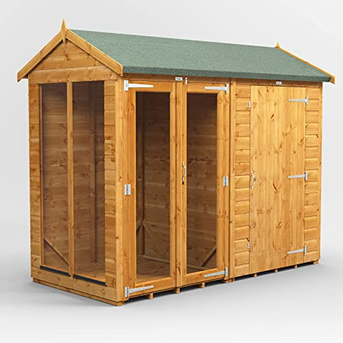 Powersheds High Grade Premium Apex Summer House Combined with 4 ft Storage Wooden Shed with Security Features, Door & Window Flexibility, made from Extra Thick Timber