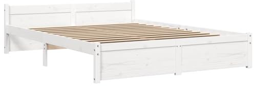 vidaXL Massivholzbett Doppelbett Kopfteil Bettgestell Lattenrost Bettrahmen Schlafzimmerbett Bett Holzbett Schlafzimmermöbel Weiß 140x200cm