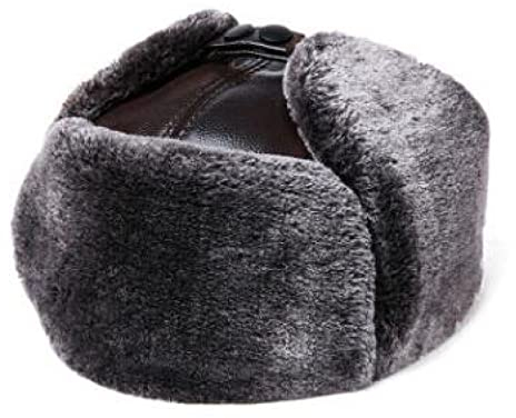 Russische Mütze Winter Ushanka Herren Trapper Pilotenmütze Ledermütze Dicker Samt Warme Bombermützen Gorras Ohrenschützer Mütze Skimützen Für Herren,Dunkelbraun,59-61Cm