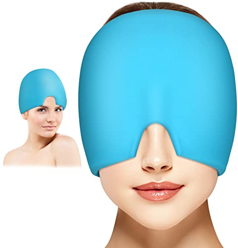 ACWOO Cappello per Emicrania, Riutilizzabile Cappello Mal di Testa Gel Ghiaccio, Confortevole Cuscinetti Terapia Caldo/Freddo per Alleviare L'emicrania, Occhi Gonfie e Sinus Stress (Blu)